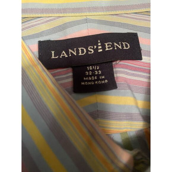 Lands End Men’s Dress Shirt Size L Multi Colored Stripes - Picture 5 of 7